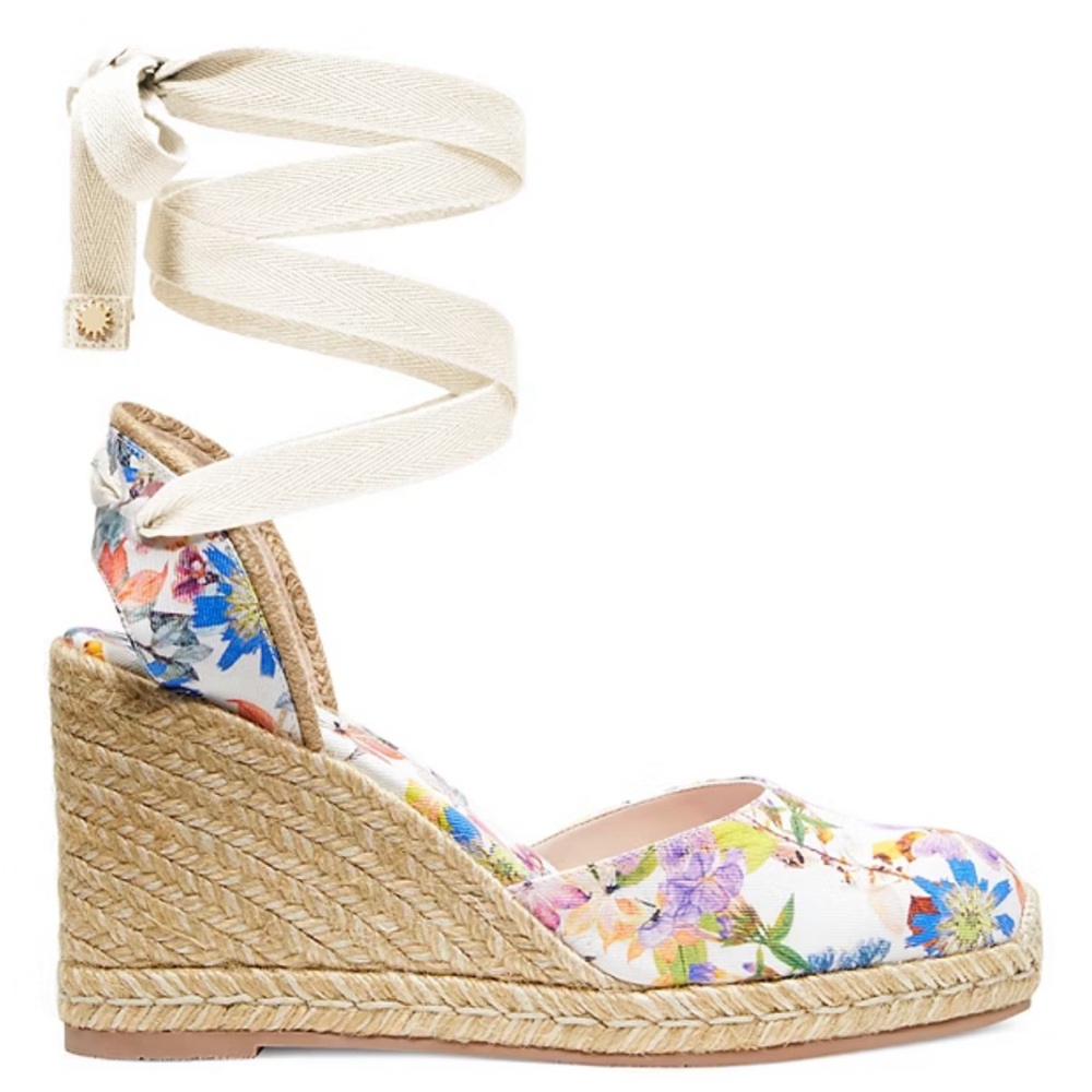 Stuart Weitzman Marguerita Floral Espadrilles platform wedge ankle strap